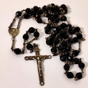 Vintage Black Crystals and Sterling Rosaries